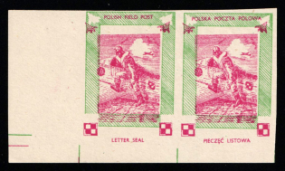Poland, Military Mail, Field Post Feldpost, Pair (SHIFTED Green, Corner Margins, Imperforate)