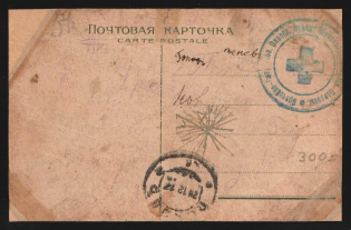 1917 Medical and Sanitary Detachment WWI postcard to Petrograd with blue medical handstamp