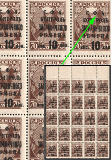 1932 10k on 70k Surcharged in Black, Philatelic Exchange Tax Stamps, Soviet Union, Russia, Part of Sheet (Zv. S 21, Margin, CV $100, MNH)