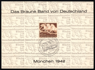 1942 42pf Third Reich, Germany, Munich International Racing Weeks, Souvenir Sheet (Mi. 815, Full Set, Commemorative Cancellation)