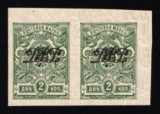 1920 2k Vladivostok, Far Eastern Republic (DVR), Russia, Civil War, Pair (Russika 14, Imperforate, Corner Margin, CV $110, MNH)