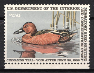 1985 7.50d Hunting Permit Stamp, United States, USA (Scott RW 52, Full Set, Margin, MNH)