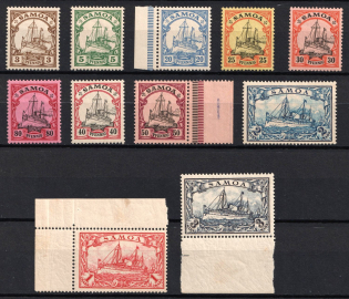 1900 Samoa, German Colonies, Kaiser's Yacht, Germany (Mi. 7 - 8, 10 - 18, Margins, Signed, CV $130)