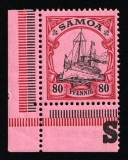 1900 80pf Samoa, German Colonies, Kaiser's Yacht, Germany (Mi. 15, Corner Margins, Sheet Inscription, MNH)