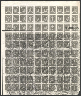 1920 1hrn Ukrainian Peoples Republic, Part of Sheet (Russika I, Proof, Print on Polish Map, CV $940)