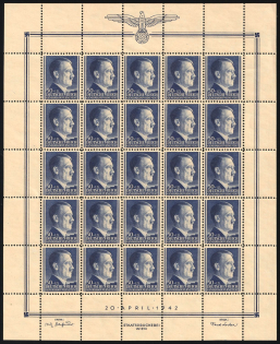 1942 50gr General Government, Germany, Full Sheet (Mi. 90, CV $30, MNH)