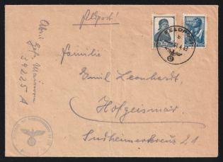 1943 (1 Apr) Use of Soviet stamps by Germans, Germany, Military Mail, Field Post Feldpost, Cover from Mainau to Hofgeismar