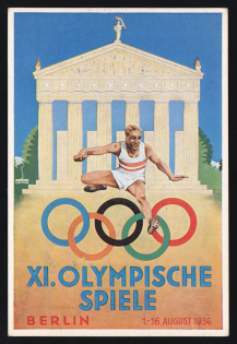1936 'XI. Olympic Games Berlin August 1-16, 1936', Propaganda Postcard, Third Reich Nazi Germany