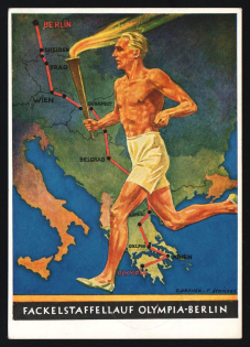 1936 'Torch Relay Olympia-Berlin', Propaganda Postcard, Third Reich Nazi Germany