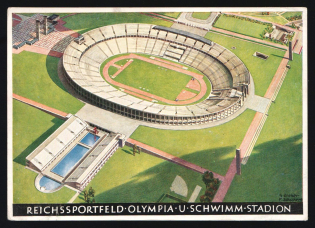 1936 'Olympic Sports Field and Swimming Stadium', Propaganda Postcard, Third Reich Nazi Germany