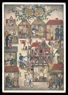 1936 'The Market', Propaganda Postcard, Third Reich Nazi Germany