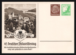 1936 'German Philatelists' Day. All German-Speaking Postage Stamp Collectors United and United in One Union!', Propaganda Postcard, Third Reich Nazi Germany