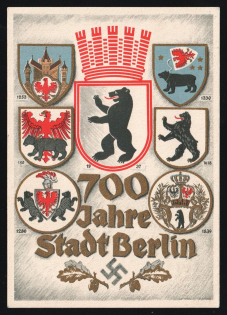 1937 '700 Years of the City of Berlin', Propaganda Postcard, Third Reich Nazi Germany (Grey Background)