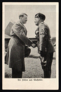 1937 'The Führer and Mussolini', Propaganda Postcard, Third Reich Nazi Germany