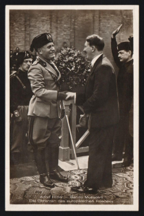 1937 'Adolf Hitler Benito Mussolini. The Guarantors of European Peace', Propaganda Postcard, Third Reich Nazi Germany