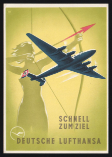 1938 'Get to Your Destination Quickly Deutsche Lufthansa', Propaganda Postcard, Third Reich Nazi Germany