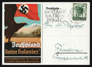 1938 'Germany, Your Colonies! Association of Collectors of German Colonial Postage Stamps', Propaganda Postcard, Third Reich Nazi Germany