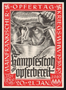 1940 'Sacrifice Day Kriegs-WHW', Propaganda Postcard, Third Reich Nazi Germany