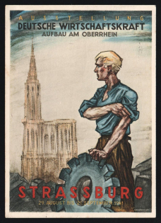 1941 'Exhibition German Economic Power Construction on the Upper Rhine Strasbourg', Propaganda Postcard, Third Reich Nazi Germany