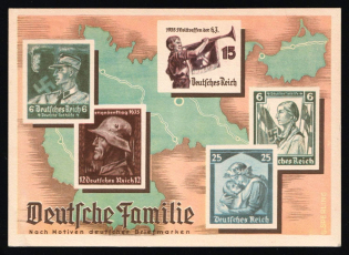 1941 'German Family. Based on Motifs From German Stamps', Propaganda Postcard, Third Reich Nazi Germany