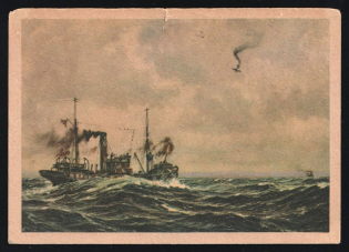 1942 'Enemy Aircraft is Shot Down By an Outpost Boat in the North Sea While Attempting to Fly to the German Coastal Area.', Propaganda Postcard, Third Reich Nazi Germany