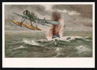 1923-1945 'Arado Ar 196 Sinks Enemy Submarine', Propaganda Postcard, Third Reich Nazi Germany