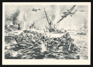 1923-1945 'The British Escape From Dunkirk Messerschmitt Me 110 Destroyers Attack', Propaganda Postcard, Third Reich Nazi Germany