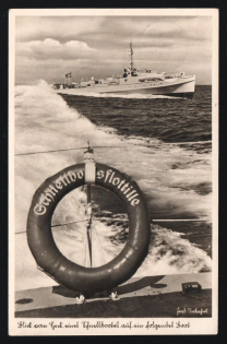 1923-1945 'View From the Stern of a Speedboat to a Following Boat', Propaganda Postcard, Third Reich Nazi Germany