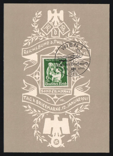 1941 'Reichs Bund D. Philttelisteh Tag D. Stamp 12 January 1941', Propaganda Souvenir Sheet, Third Reich Nazi Germany