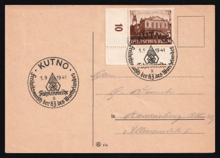 1941 (1 Sep) Third Reich, Germany, Postcard from Kutno to Ronnenburg franked with 3pf (Corner Margins, Plate Number '10', Commemorative Cancellation)