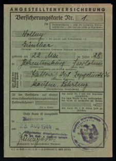1944 (23 Aug) Third Reich, Germany, Insurance Card and Insert for Insurance Card