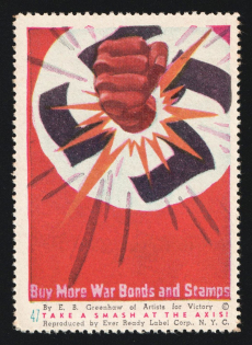 1933-1945 'Buy More War Bonds and Stamps', Propaganda Label Stamp, Anti-Nazi Propaganda