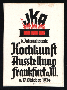 1934 '6th International Kochkunft Exhibition Frankfurt', Propaganda Label Stamp, Third Reich Nazi Germany