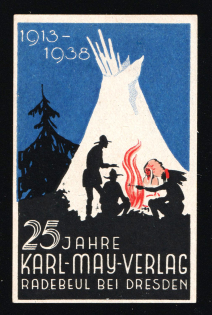 1938 '1913- 1938 25 Years of Karl-May-Publishing Radebeul Near Dresden', Propaganda Label Stamp, Third Reich Nazi Germany