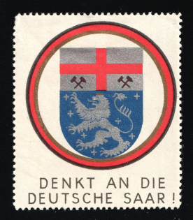 1933-1945 'Think of the German Saar!', Propaganda Label Stamp, Third Reich Nazi Germany