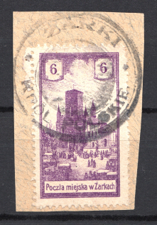 1918 Zarki Poland Civil War 6 H (Genuine, CV $40, Type I, Signed, Cancelled)