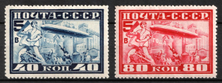 1930 The Visit of Airship ''Graf Zeppelin'' (ЛЦ-127) in Moskow, Soviet Union, USSR, Russia (Zv. 261A - 262A, Perforation 10.75, Full Set, CV $140)