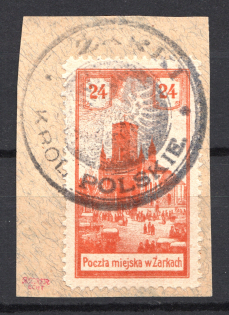 1918 Zarki Poland Civil War 24 H (Genuine, CV $40, Type II, Signed, Cancelled)