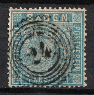 1860 3kr Baden, German States, Germany (Mi. 10 a, Used, CV $120)