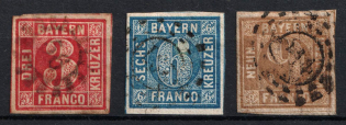 1862 Bavaria, German States, Germany (Mi. 9 - 11, Used, CV $50)