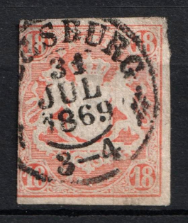 1867 18kr Bavaria, German States, Germany (Mi. 19, Used, CV $290)