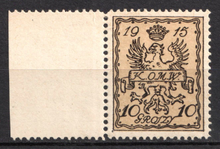 1915 10gr Warsaw Local Issue, Poland (Mi. II, Not Issued, Margin, Signed, CV $100)