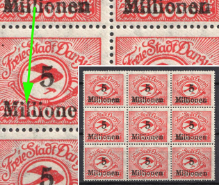 1923 5mln Danzig Gdansk, Germany, Airmail, Block (Mi. 180 F I, 5 Millionen on 10000 instead 50000, CV $200+)