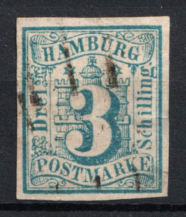 1859 3s Hamburg, German States, Germany (Mi. 4, Used, CV $210)