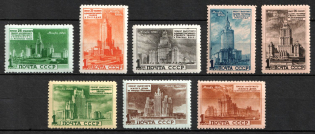 1950 Moskow Skyscrapers, Soviet Union, USSR, Russia (Zv. 1490-1497, Full Set, CV $225)