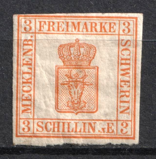 1856 3s Mecklenburg Schwerin, German States, Germany (Mi. 2, CV $130)