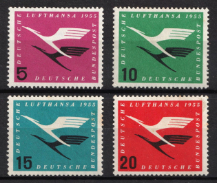 1955 German Federal Republic, Germany, Airmail (Mi. 205 - 208, Full Set, CV $40)