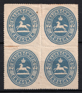 1865 2gr Braunschweig, German States, Germany, Block of Four (Mi. 19, CV $90)