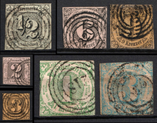 1852-60 Thurn and Taxis, German States, Germany (Mi. 3, 5, 6, 9, 10, 20, 21, Used, CV $150)