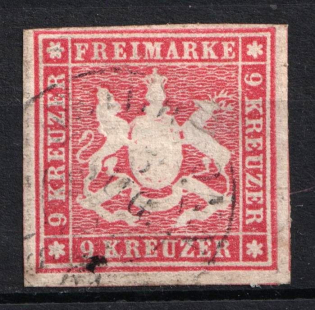 1859 9kr Wurttemberg, German States, Germany (Mi. 14, Used, CV $130)